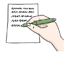 Grafik Hand mit Stift, die auf ein Blatt schreibt