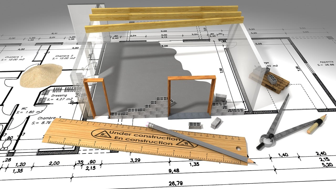 Bauplan, Lineal und Stift