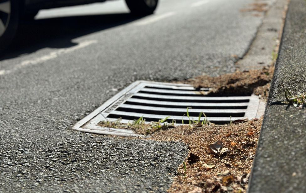 Fotografie eines sogenannten Sinkkastens am Straßenrand
