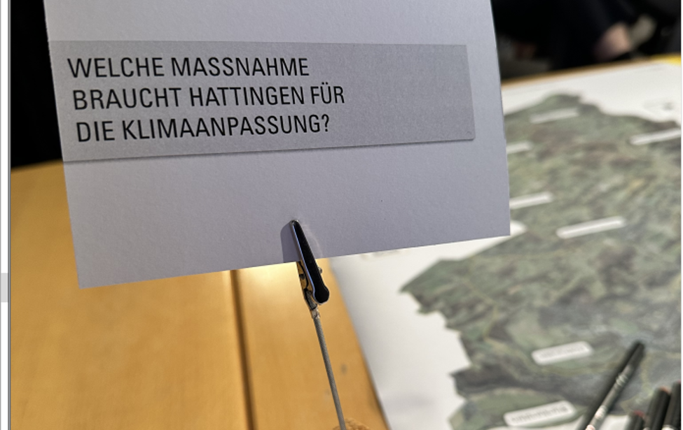 Aufsteller mit der Frage "Welche Maßnahme braucht Hattingen für die Klimaanpassung"