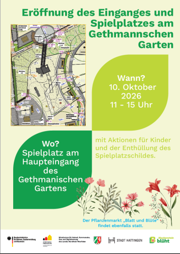 Plakat zur Spielplatzeröffnung im Gethmannschen Garten. 