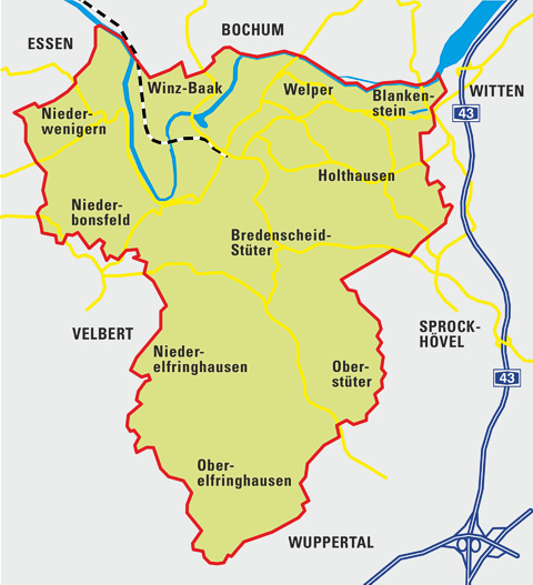 Karte Hattingen und seine Ortsteile