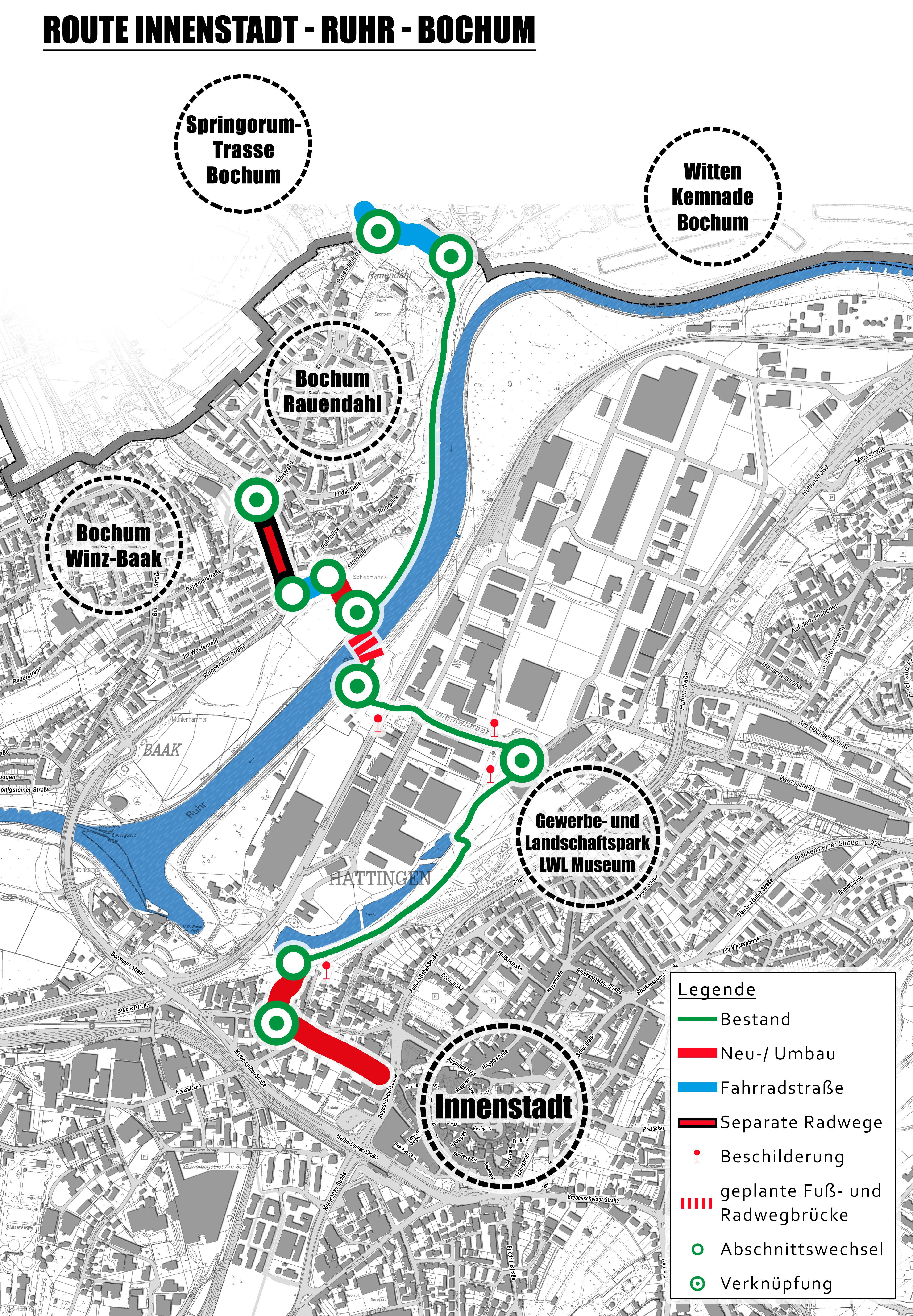 Verlauf der Route im Stadtplan Verlauf der Route im Stadtplan