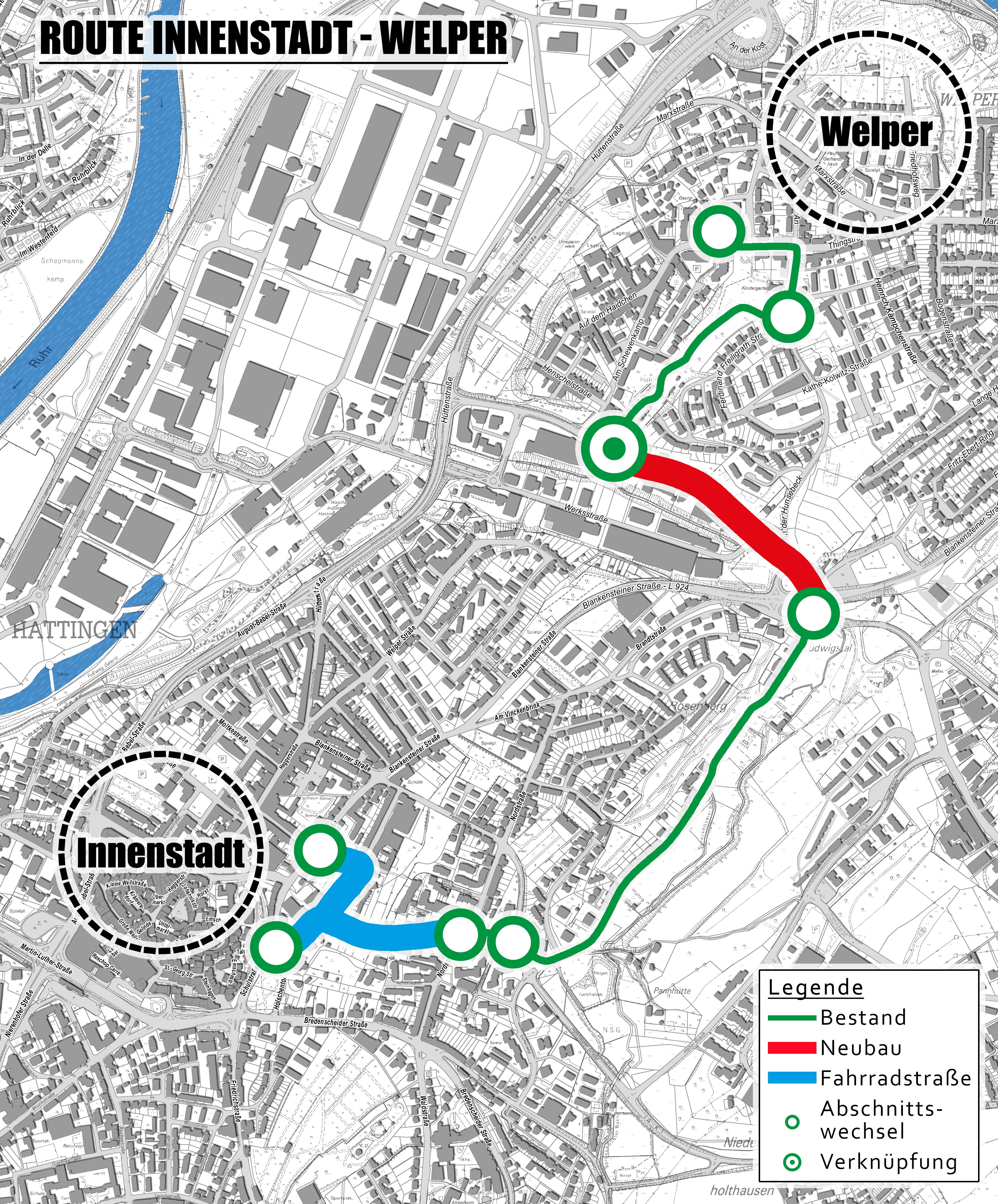 Verlauf der Route im Stadtplan Verlauf der Route im Stadtplan