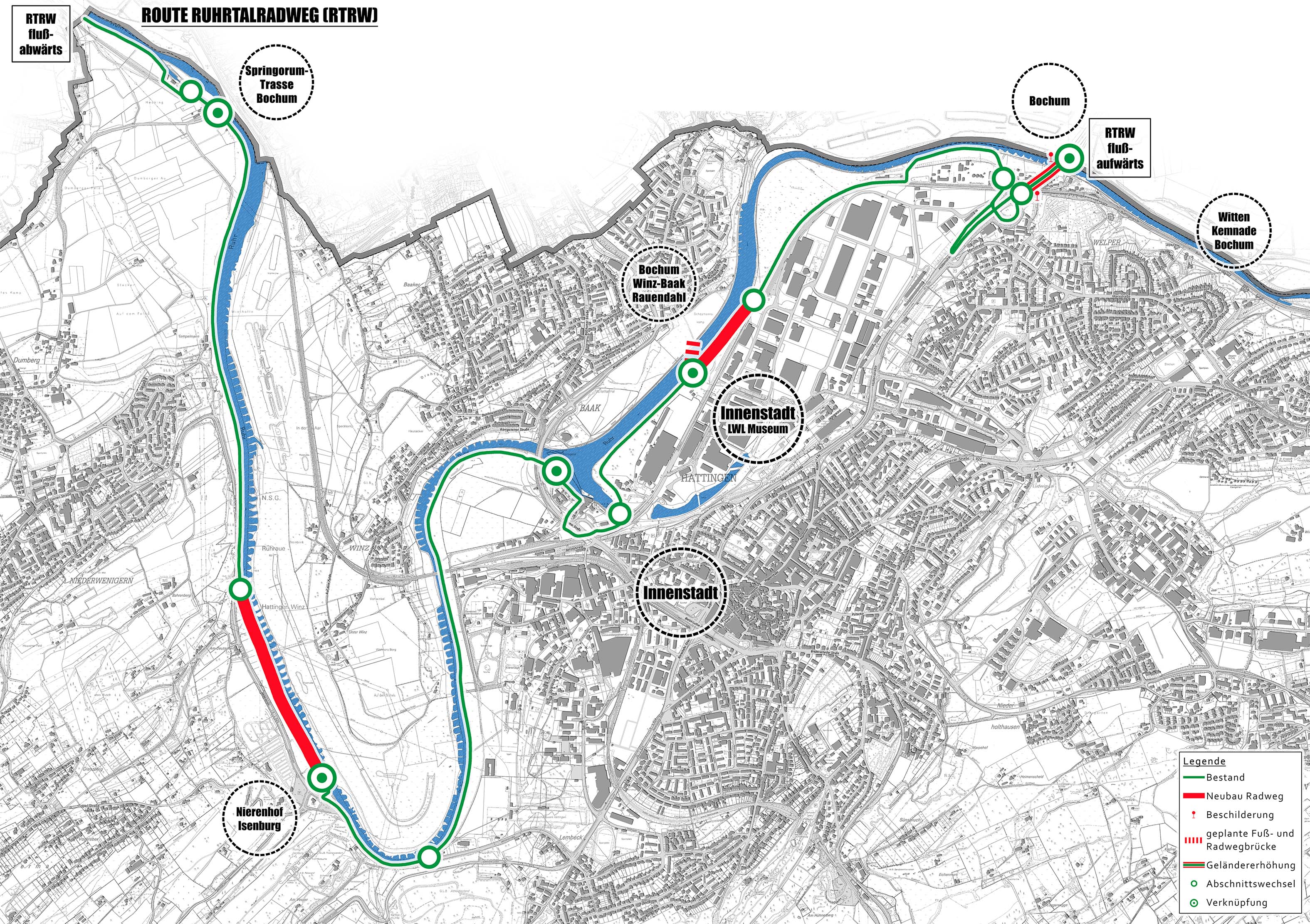 Verlauf des RuhrtalRadweges im Stadtplan Verlauf des RuhrtalRadweges im Stadtplan
