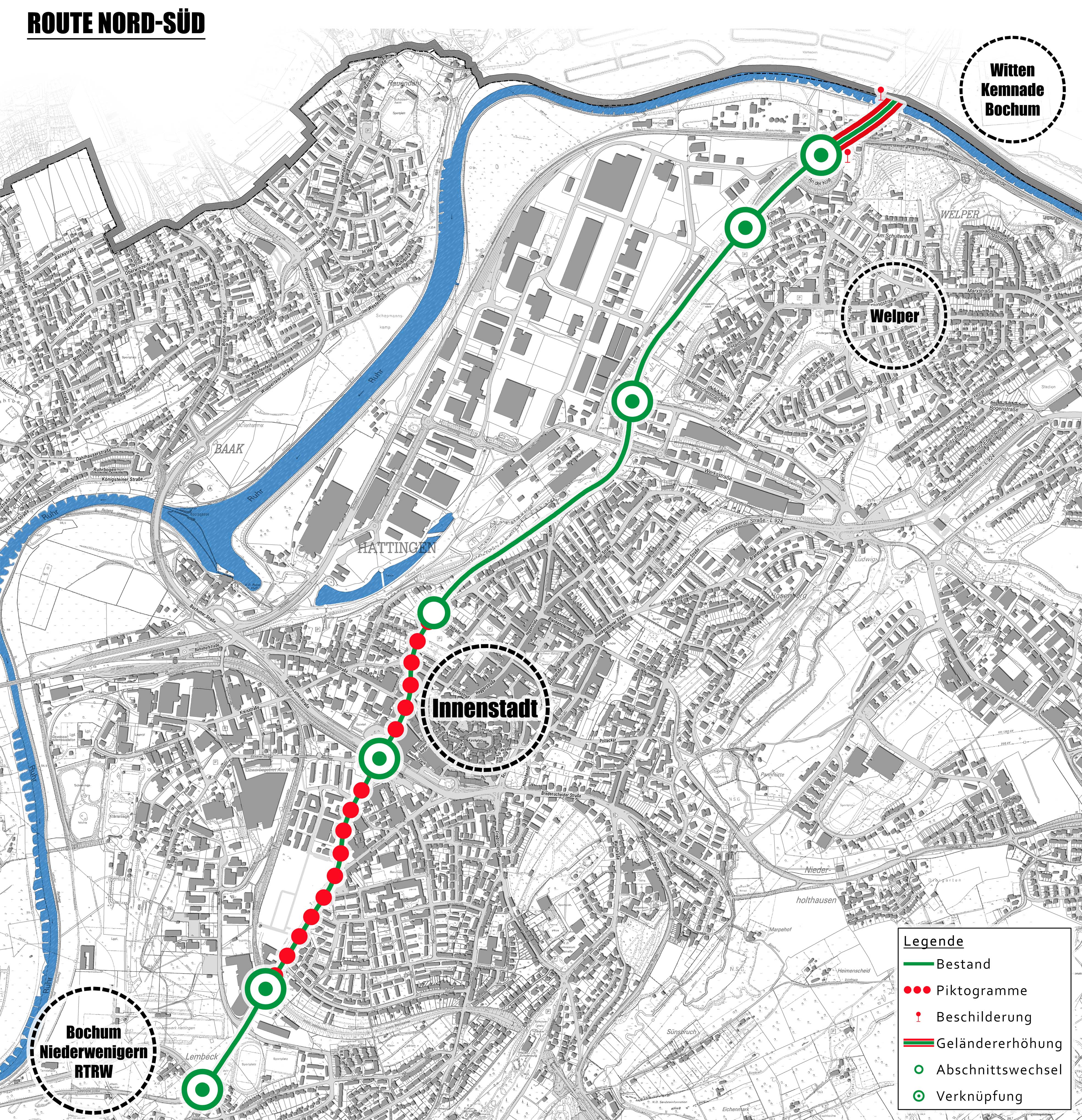 Verlauf der Route im Stadtplan Verlauf der Route im Stadtplan