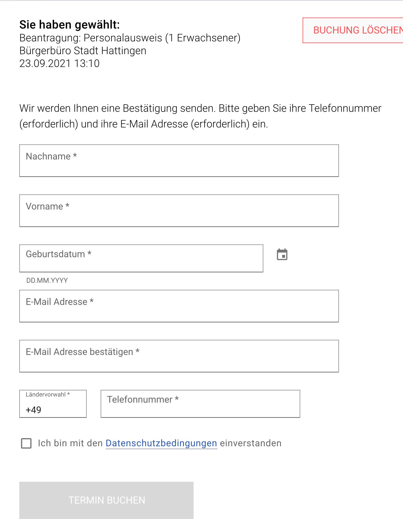 Buchung mit Eingabe von Kontakt-Informationen abschließen Buchung mit Eingabe von Kontakt-Informationen abschließen